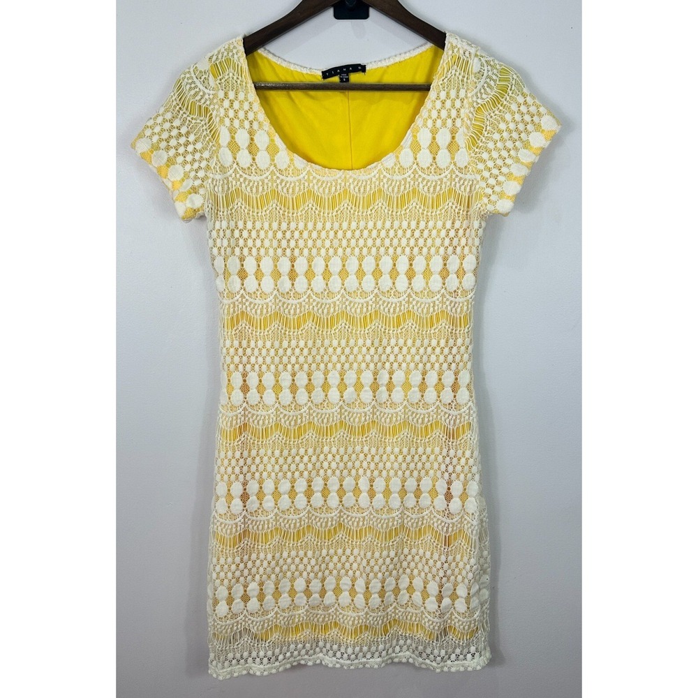Tiana B Sheath‎ Dress Womens Small Yellow Lace Short Sleeve Garden Party Resort
